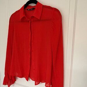 Zara Orange Sheer Button Down Shirt Size S